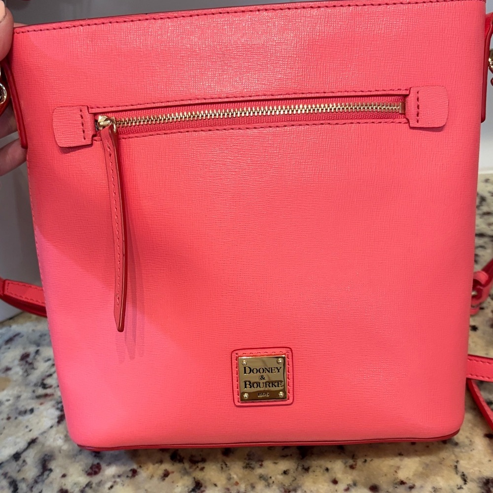 Dooney & Bourke Saffiano Leather Crossbody Coral Pink Gold - Picture 2 of 5